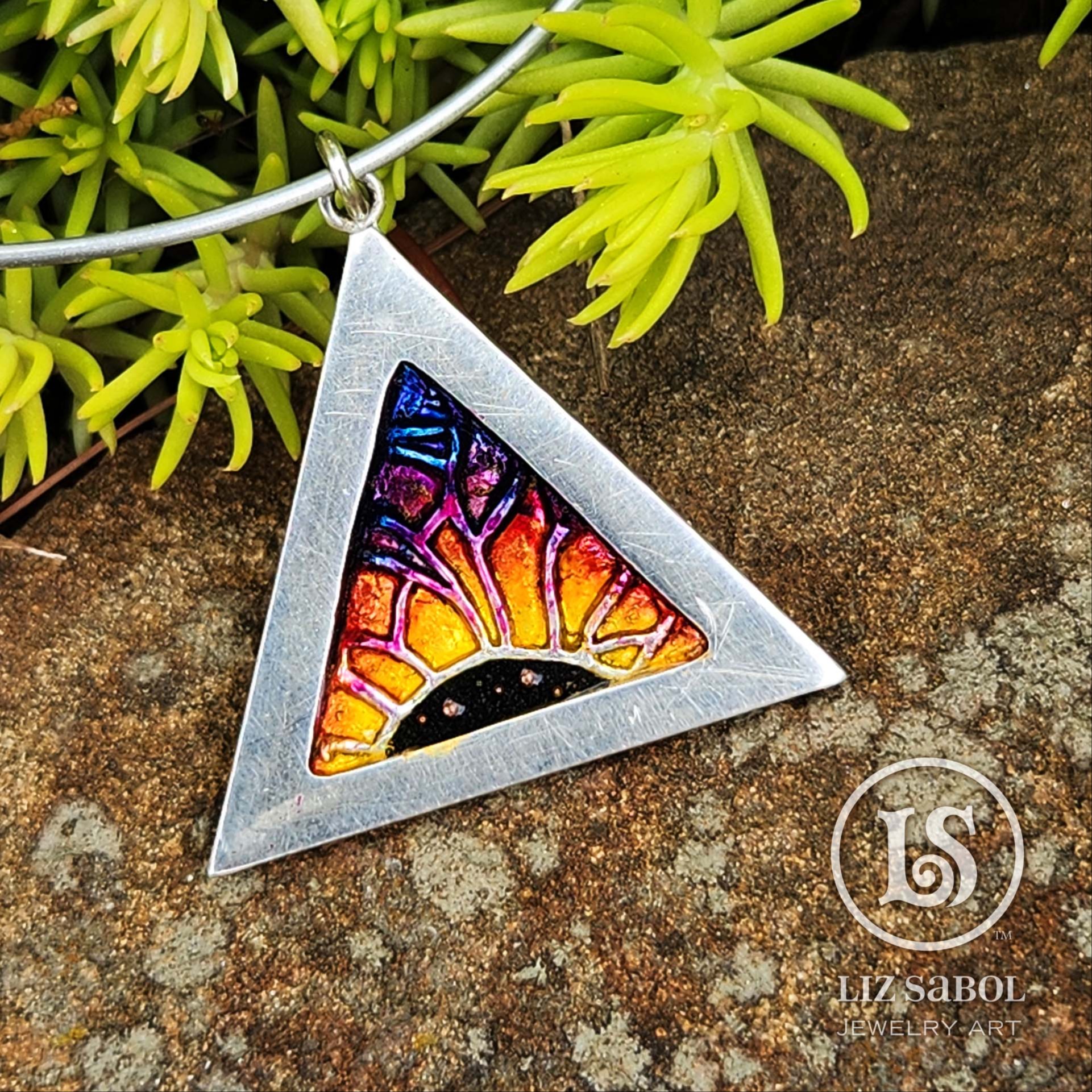Fiery Dawn Triangle Pendant,  sterling silver